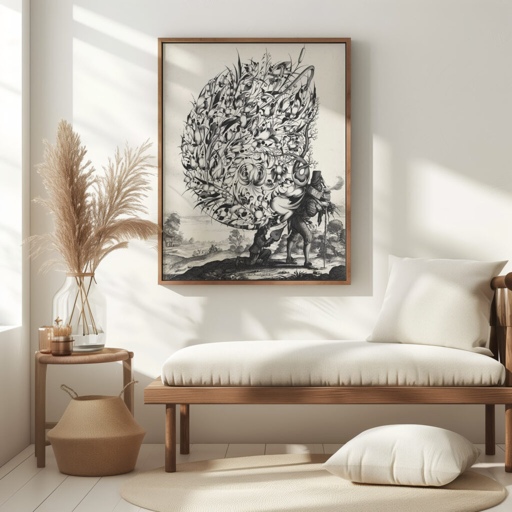 Boeket op rug van marskramer 1635 Isaac Briot 5 mockup