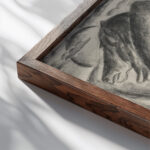 Boer met ploeg en trekpaard 1927 Leo Gestel close up dark wood mockup