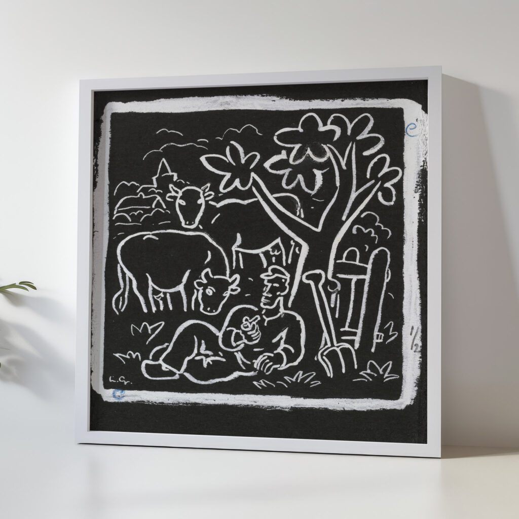 Boer rustend onder een boom in een weiland met koeien 1891 Leo Gestel 5 mockup