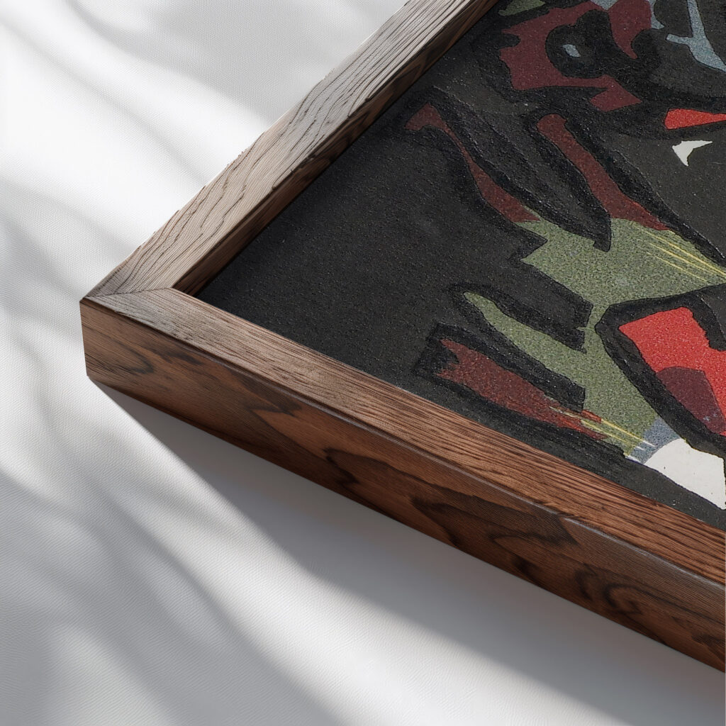 Bogenschutze 1908 09 Wassily Kandinsky close up dark wood mockup