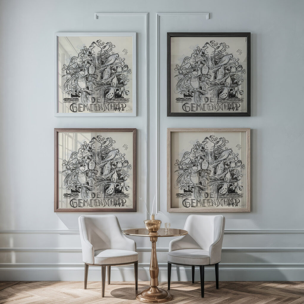 Boom met vogels omslagontwerp voor De Gemeenschap 1935 Leo Gestel framed posters mockup