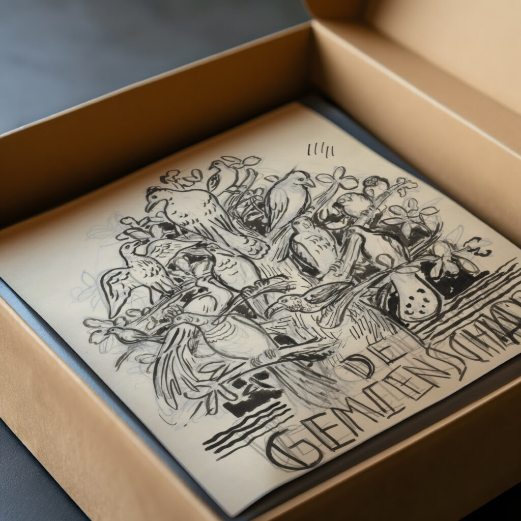 Boom met vogels omslagontwerp voor De Gemeenschap 1935 Leo Gestel video mockup