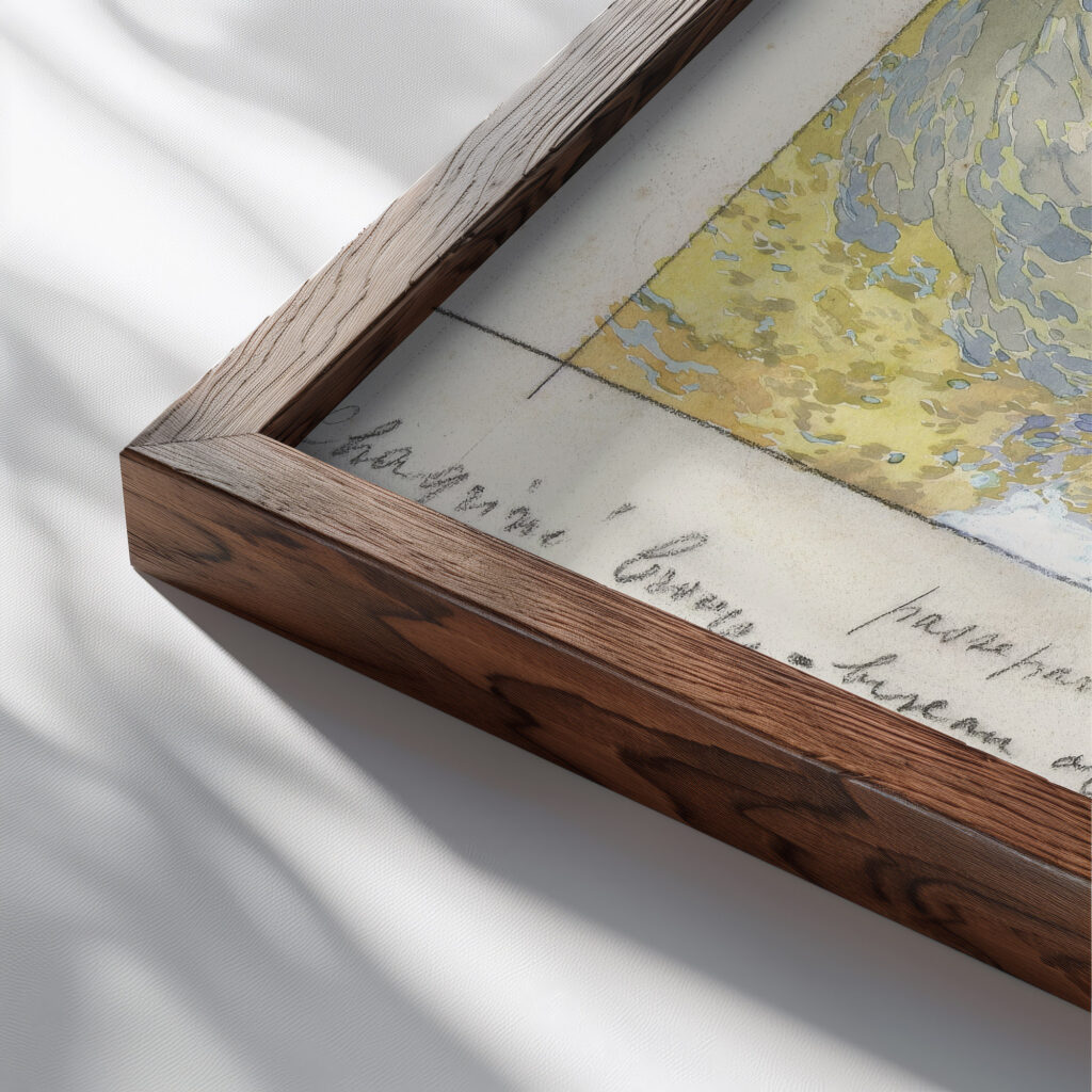 Boomrijk landschap 1878 Georges de Feure close up dark wood mockup