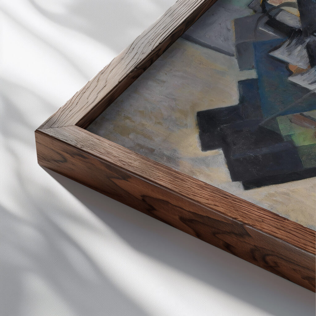 Bureau and Room 1913 Kazimir Malevich close up dark wood mockup