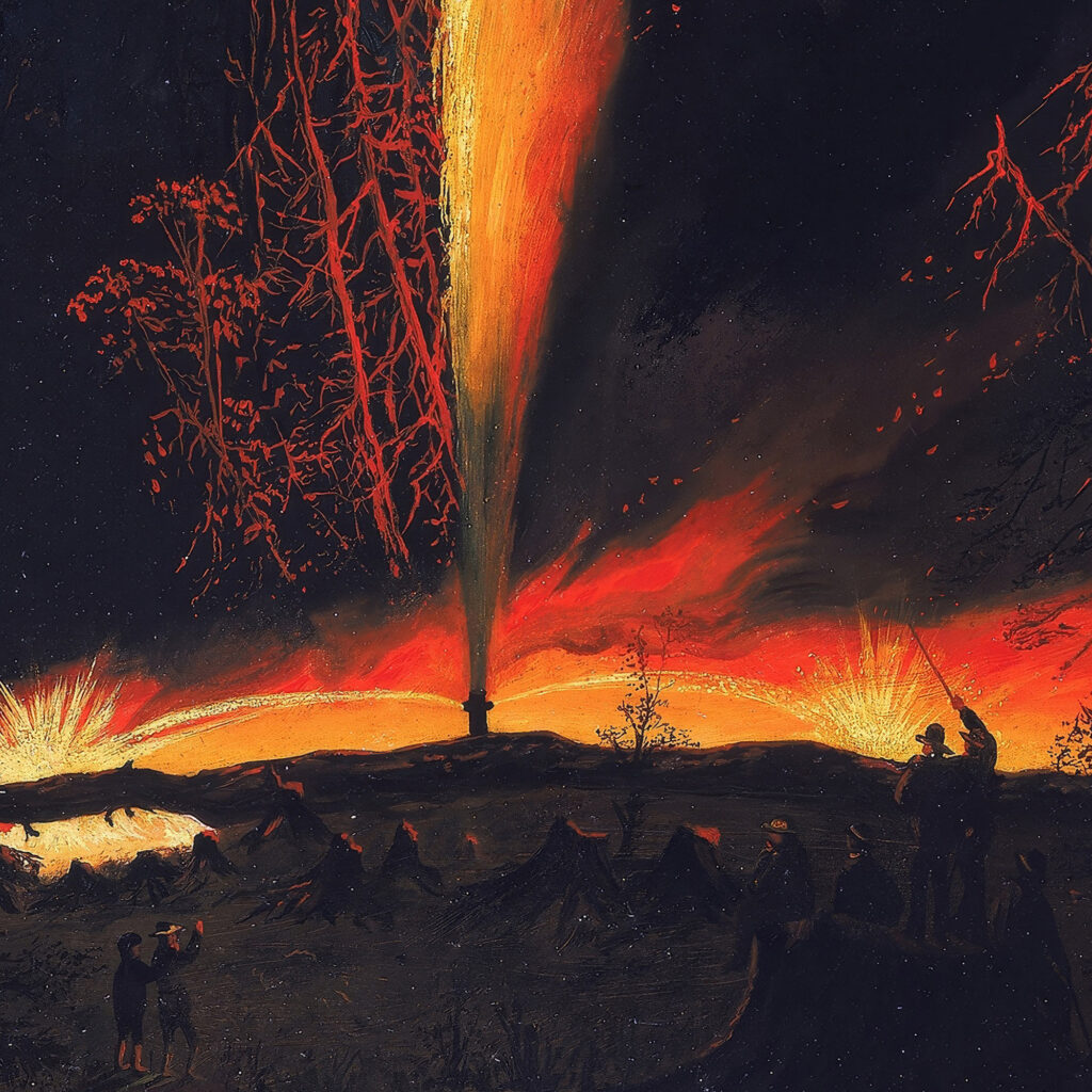 Burning Oil Well at Night near Rouseville Pennsylvania ca. 1861 James Hamilton 8 mockup