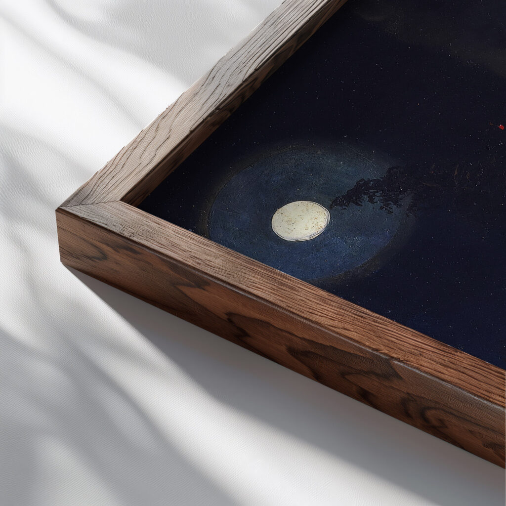 Burning Oil Well at Night near Rouseville Pennsylvania ca. 1861 James Hamilton close up dark wood mockup