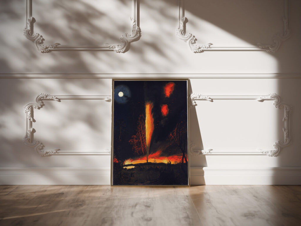 Burning Oil Well at Night near Rouseville Pennsylvania ca. 1861 James Hamilton video mockup