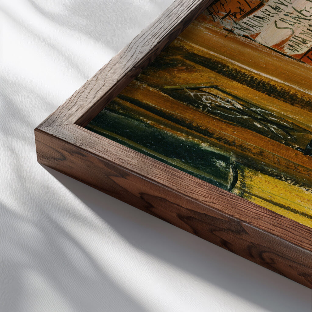 Cafe Terrace with Posters 1927 Saeki Yuzo close up dark wood mockup