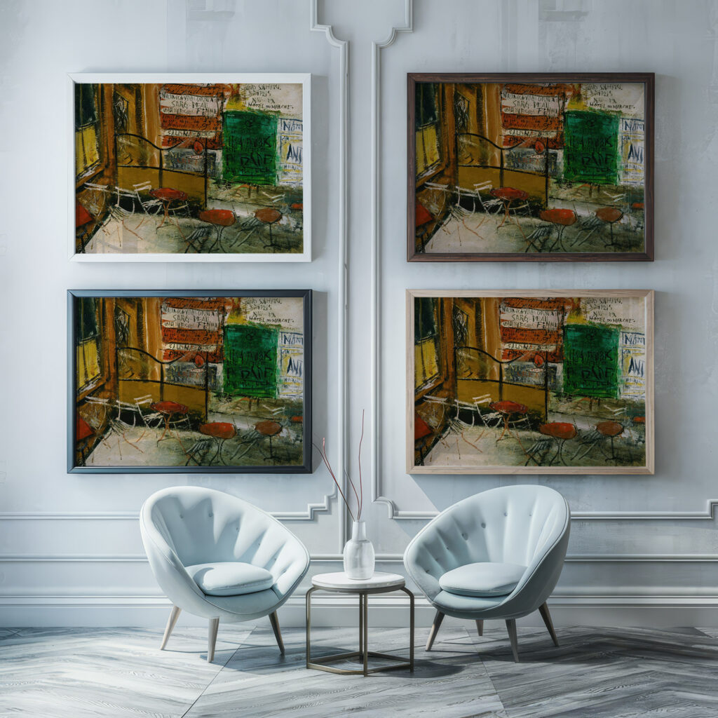 Cafe Terrace with Posters 1927 Saeki Yuzo framed posters mockup