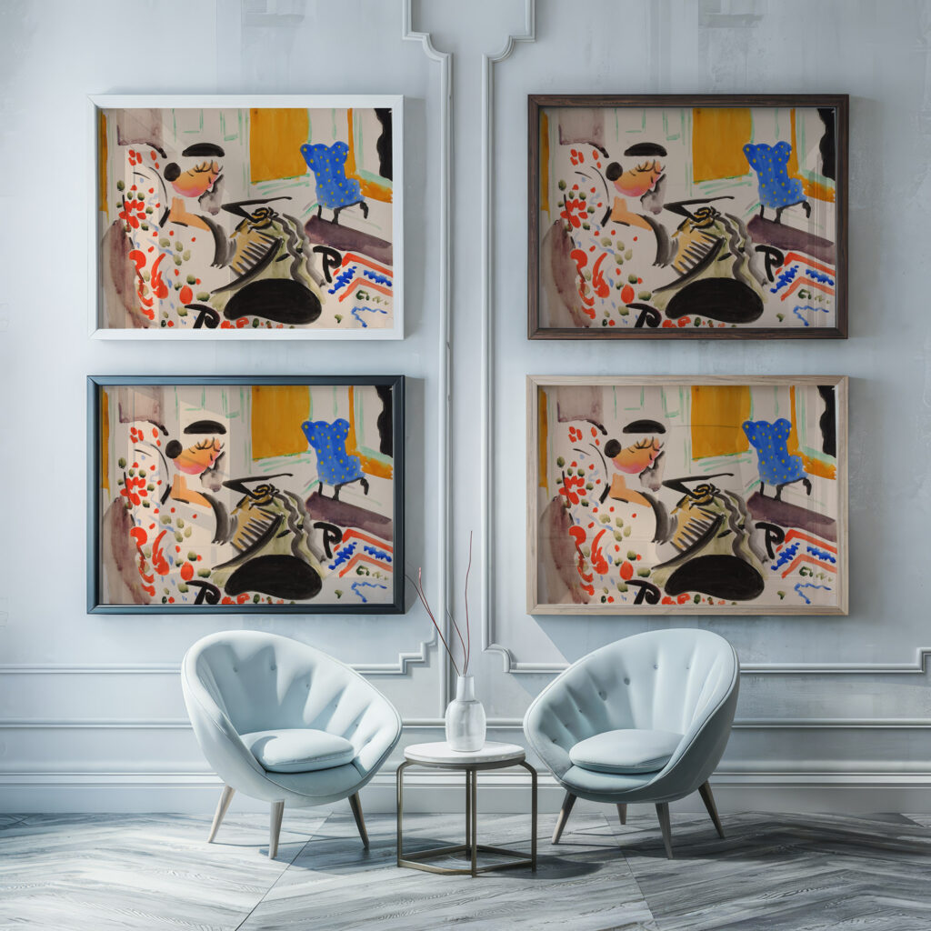 Calligraphic Interior ca. 1915 Henry Lyman Sayen framed posters mockup