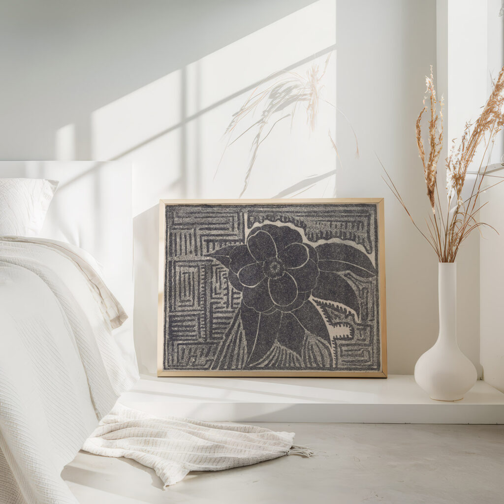 Camelia zwart rondom een doolhofachtig patroon 1920 Samuel Jessurun de Mesquita 4 mockup