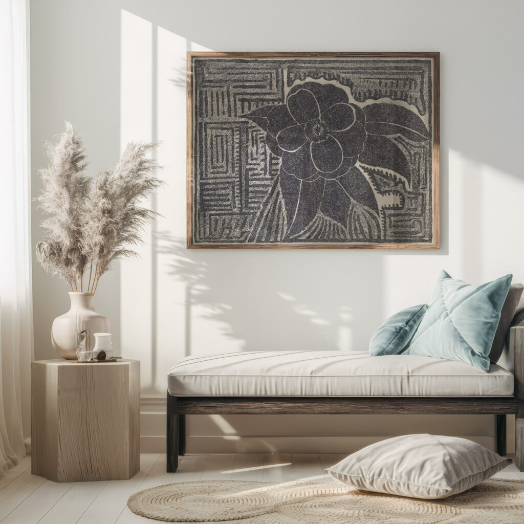 Camelia zwart rondom een doolhofachtig patroon 1920 Samuel Jessurun de Mesquita 5 mockup