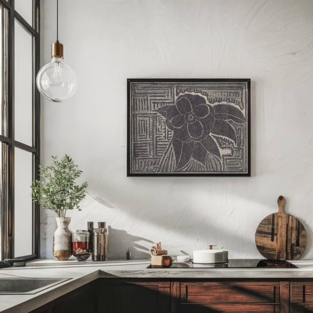 Camelia zwart rondom een doolhofachtig patroon 1920 Samuel Jessurun de Mesquita 6 mockup