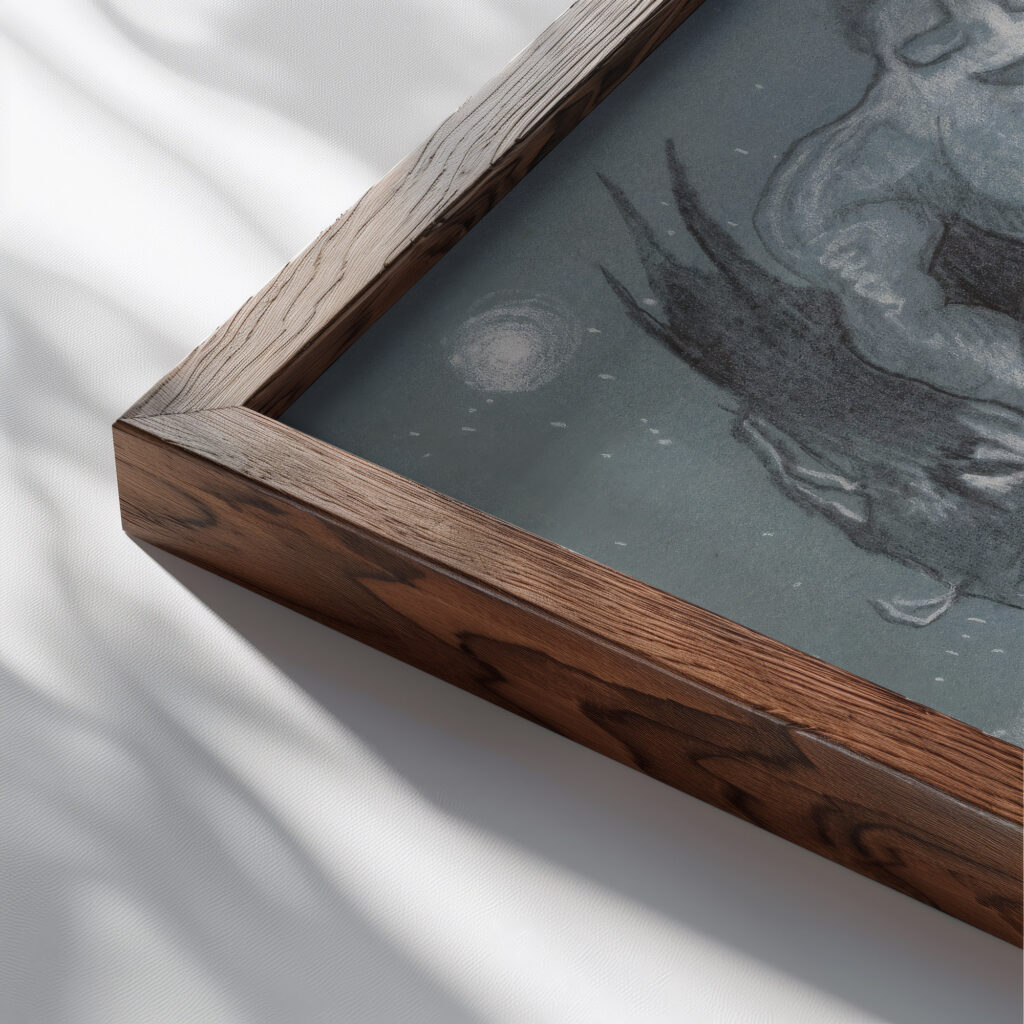 Castor and Pollux Gemini 1918 Stanislaw Ignacy Witkiewicz close up dark wood mockup