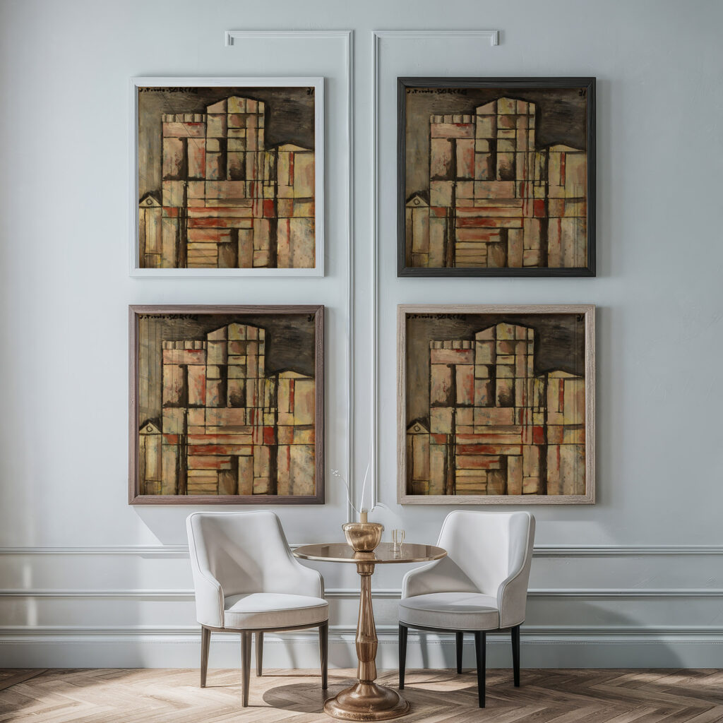 Cathedral construction 1931 Joaquin Torres Garcia framed posters mockup