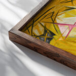 Cats rayist percep.tion in rose black and yellow 1913 Natalia Goncharova close up dark wood mockup