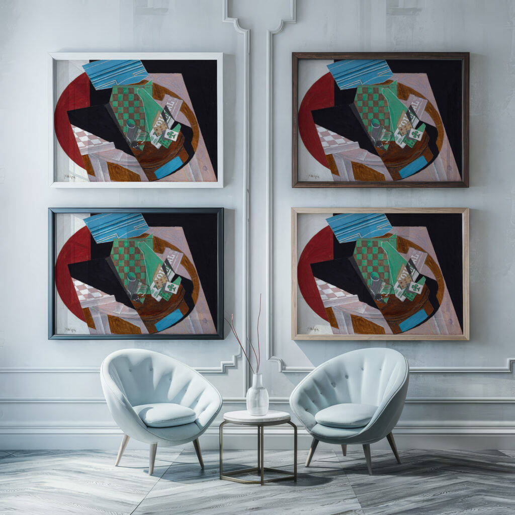 Checkerboard and Playing Cards 1915 Juan Gris framed posters mockup