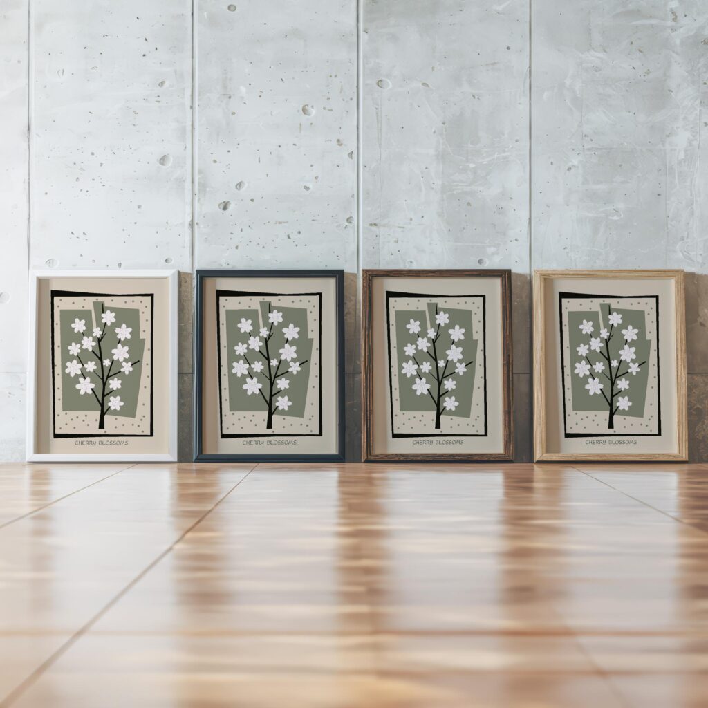 Cherry Blossom framed posters mockup