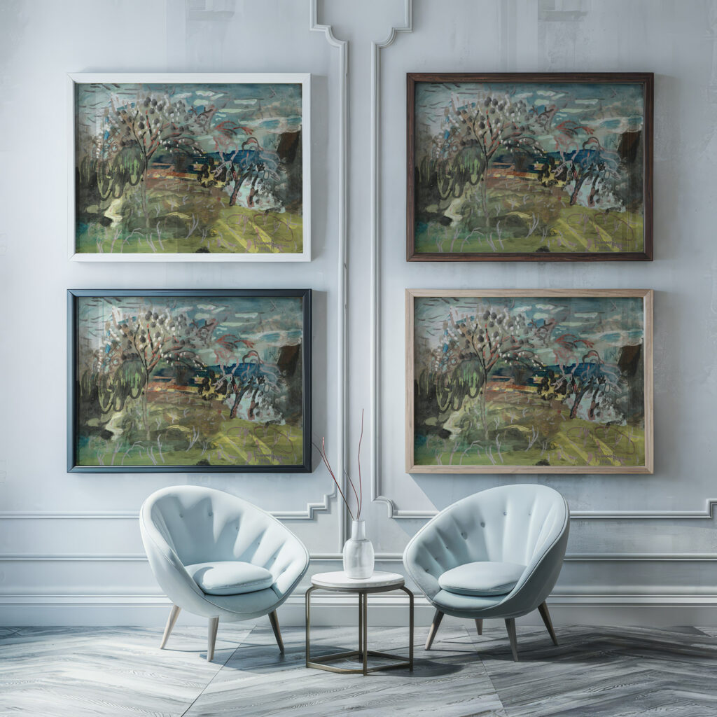 Cherry tree at ‘The Croft Bradford on Tone Taunton 1946 Frances Hodgkins framed posters mockup