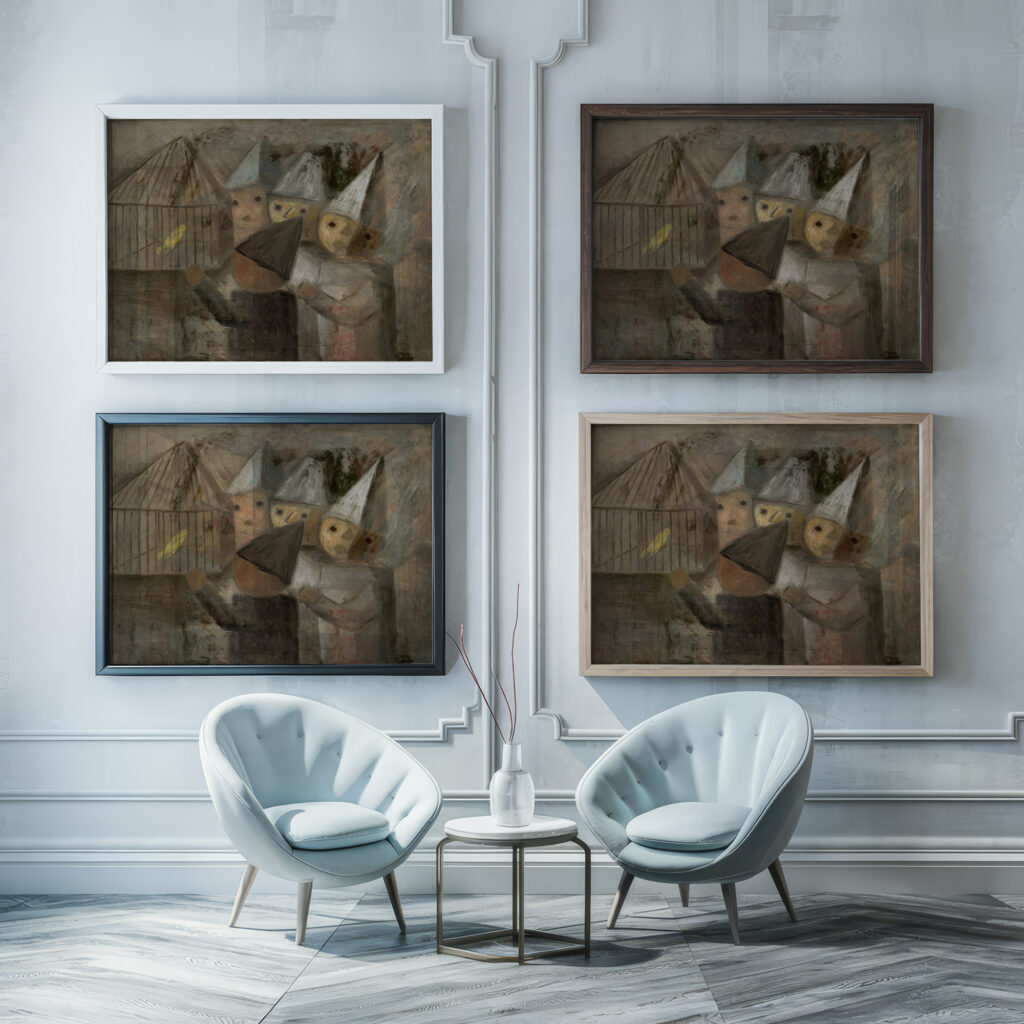 Children in front of a cage with a canary 1929 Tadeusz Makowski framed posters mockup