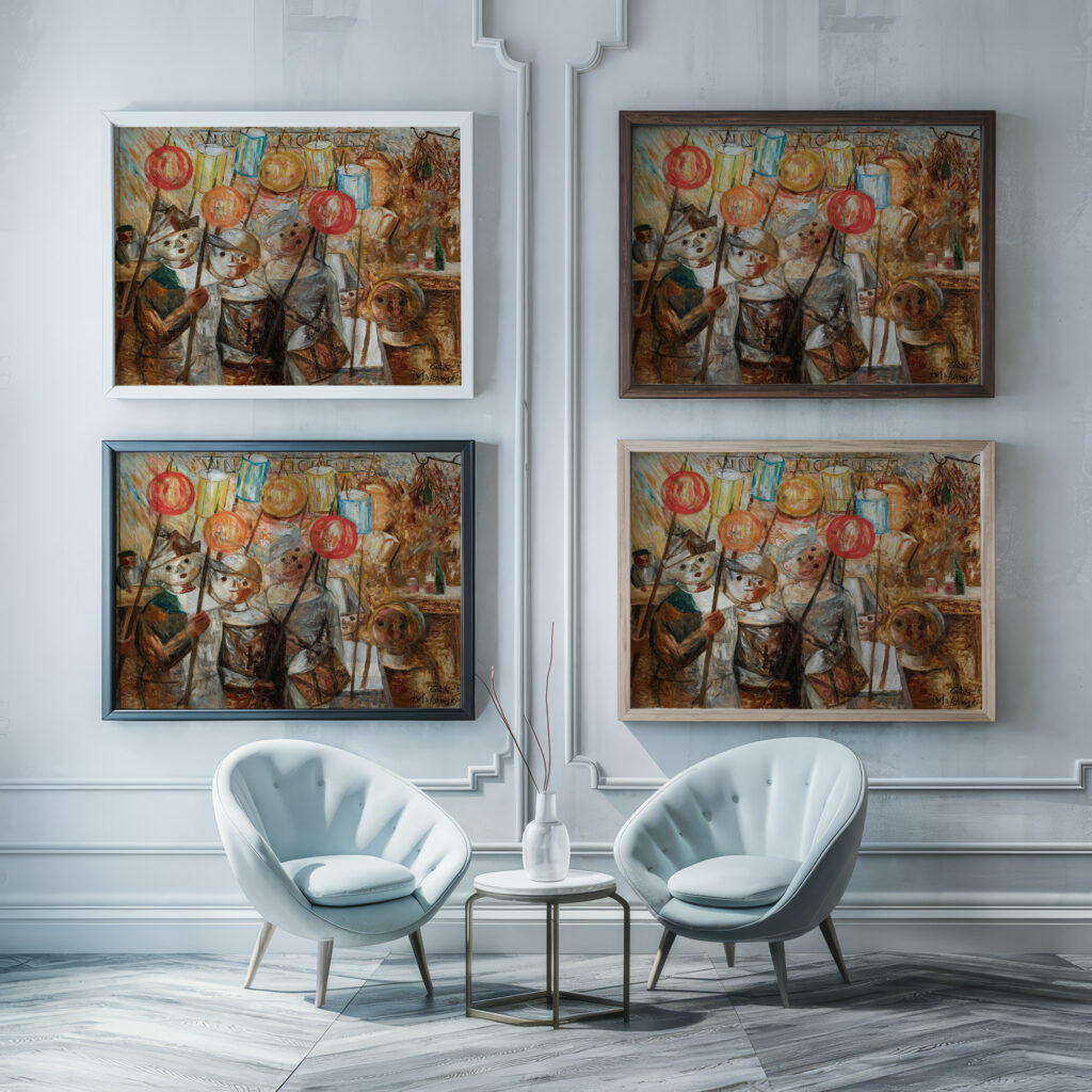 Children with torches La retraite aux flambeaux 1928 Tadeusz Makowski framed posters mockup