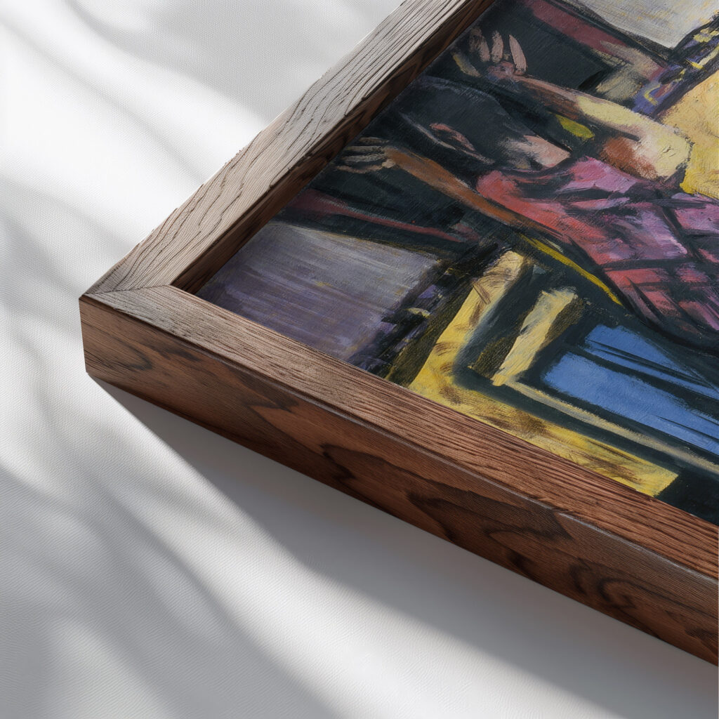 Circus Caravan 1940 Max Beckmann close up dark wood mockup