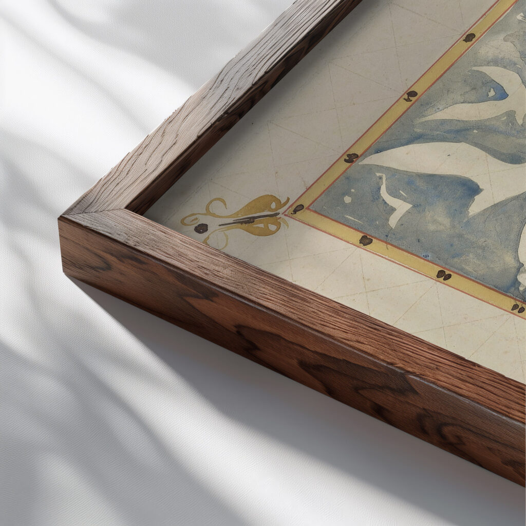 Cirkel met tekens van de dierenriem 1874 1945 Carel Adolph Lion Cachet close up dark wood mockup