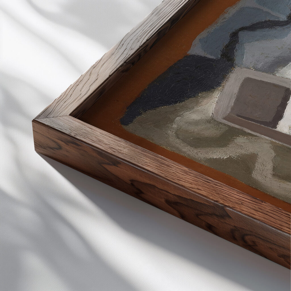 Citron et raisin 1925 Juan Gris close up dark wood mockup