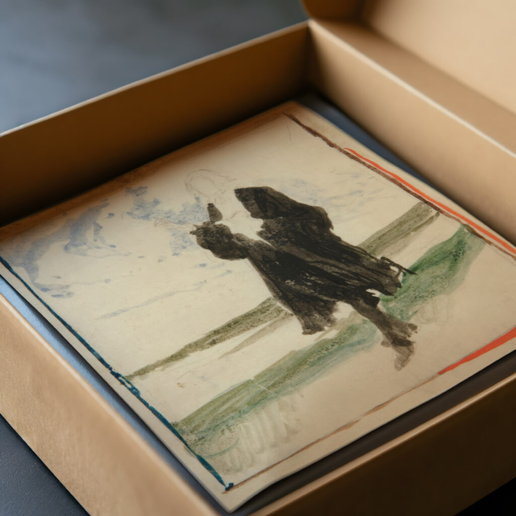 Cloaked man in landscape Edwin Austin Abbey video mockup