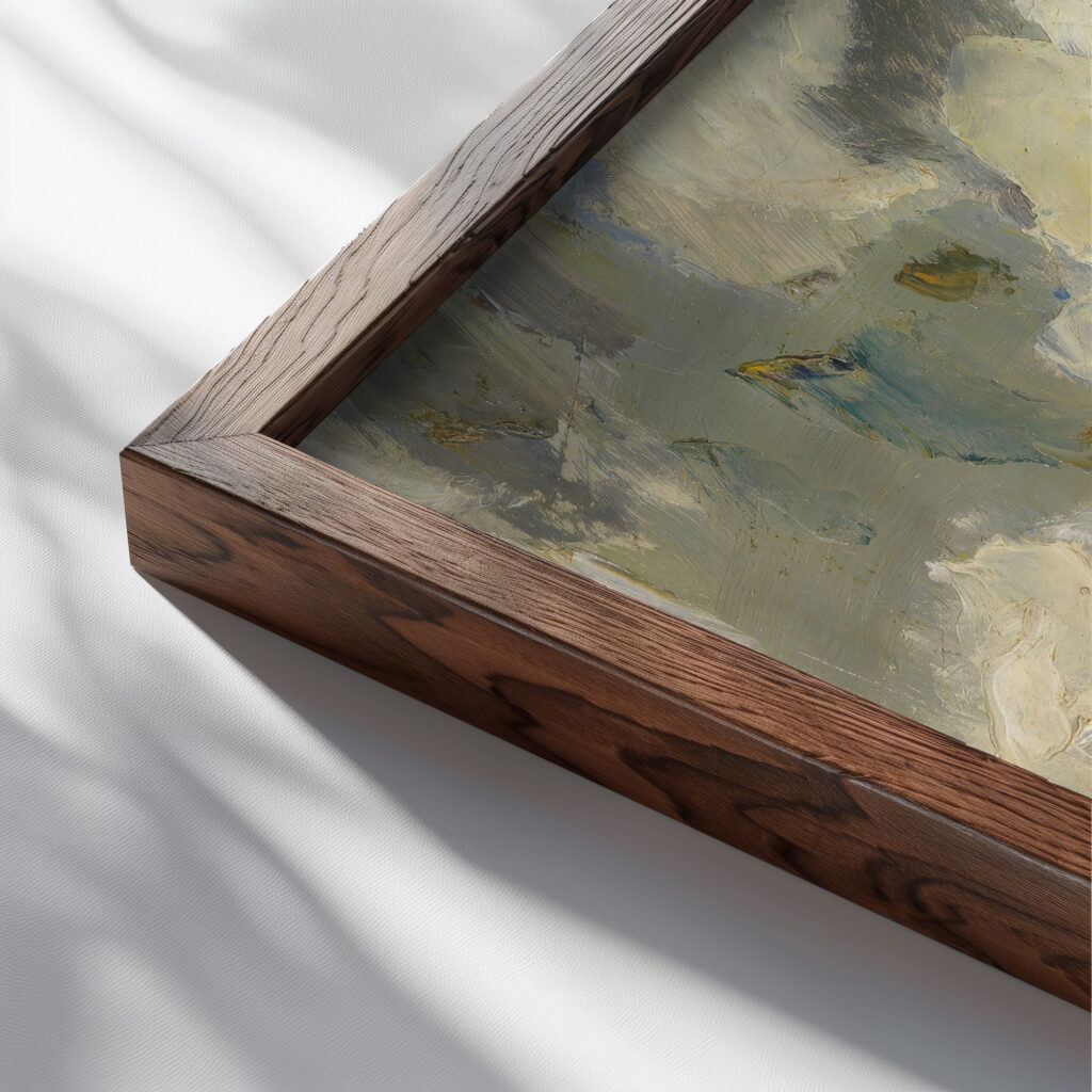 Clouds 1933 Gustave De Smet close up dark wood mockup