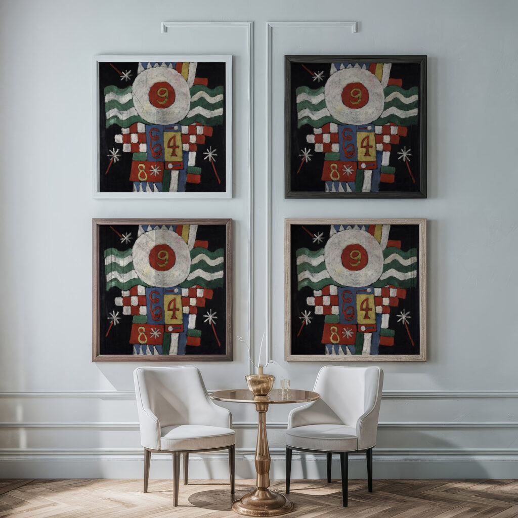 Collection of Numbers Designs and Letters Seen by Me at the Beginning of the War in Berlin–Military in Nature ca. 1915 Marsden Hartley framed posters mockup