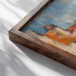 Collioure. La Tartane 1887 Paul Signac close up dark wood mockup