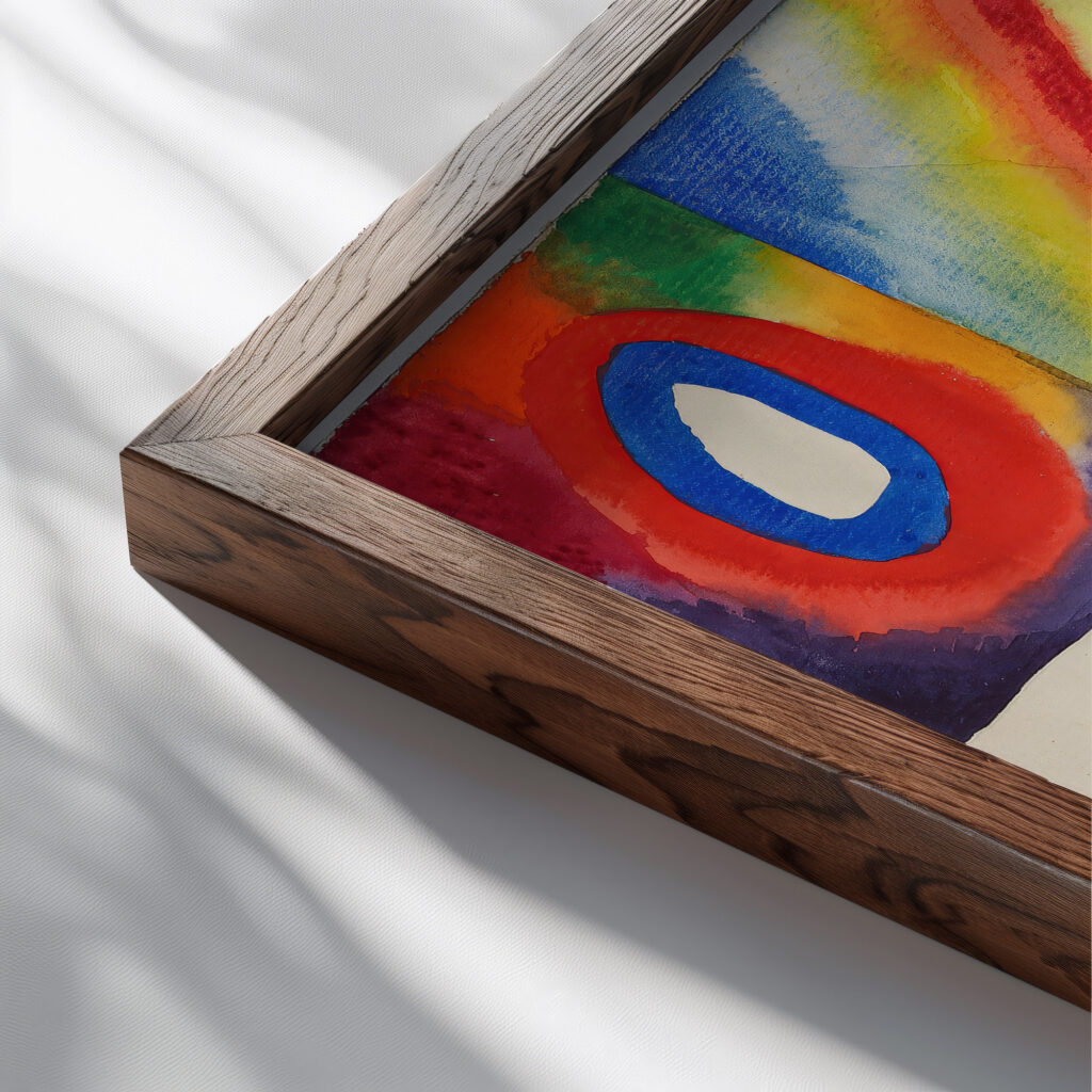 Color studies with information on painting technique 1913 Wassily Kandinsky close up dark wood mockup