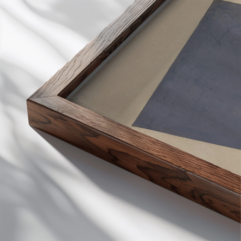 Composition Blue Yellow Black 1920 El Lissitzky close up dark wood mockup