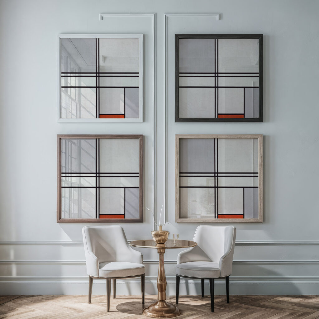 Composition No. 1 Gray Red 1935 Piet Mondrian framed posters mockup