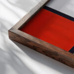 Composition No. I with Red and Black 1929 Piet Mondrian close up dark wood mockup