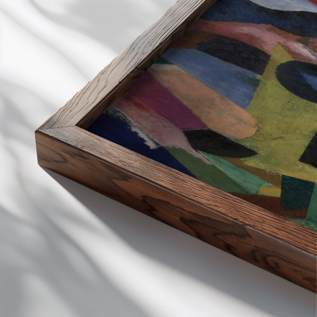 Composition V 1916 Patrick Henry Bruce close up dark wood mockup