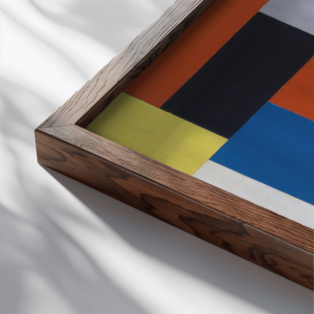 Composition XX 1920 Theo van Doesburg close up dark wood mockup