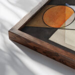 Composition aux cercles symetriques 1932 Laszlo Moholy Nagy close up dark wood mockup