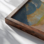 Composition cubiste bleue circa 1912 13 Albert Gleizes close up dark wood mockup