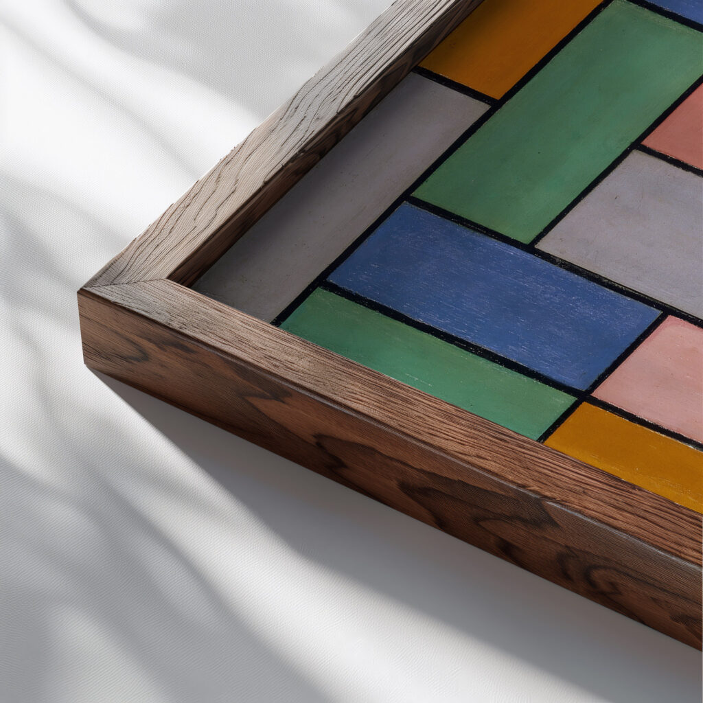 Composition in dissonances 1919 Theo van Doesburg close up dark wood mockup