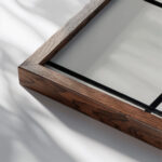 Composition of Red and White Nom 1Composition No. 4 with red and blue 1938–42 Piet Mondrian close up dark wood mockup