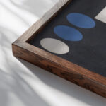 Composition with Rectangles and Circles on Black Ground 1931 Sophie Taeuber Arp close up dark wood mockup