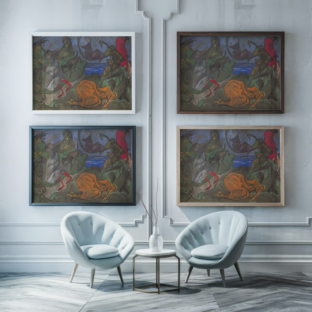 Composition with figures running around 1922 Stanislaw Ignacy Witkiewicz framed posters mockup