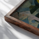 Composition with the Yellow Half Moon and the Y 1918 Paul Klee close up dark wood mockup