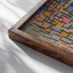 Composizione 1916 Piet Mondrian close up dark wood mockup