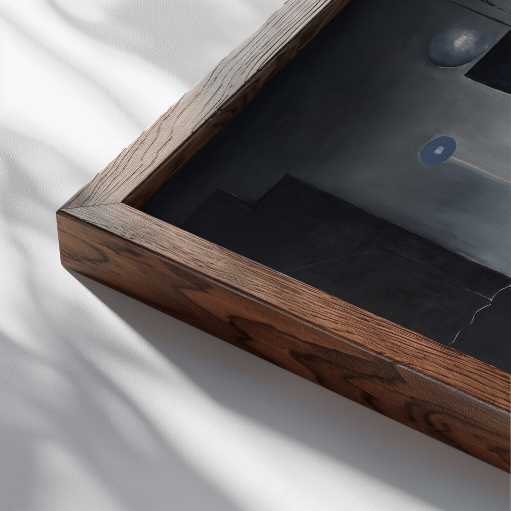 Construction in Blue 1925 Paul Gaulois close up dark wood mockup