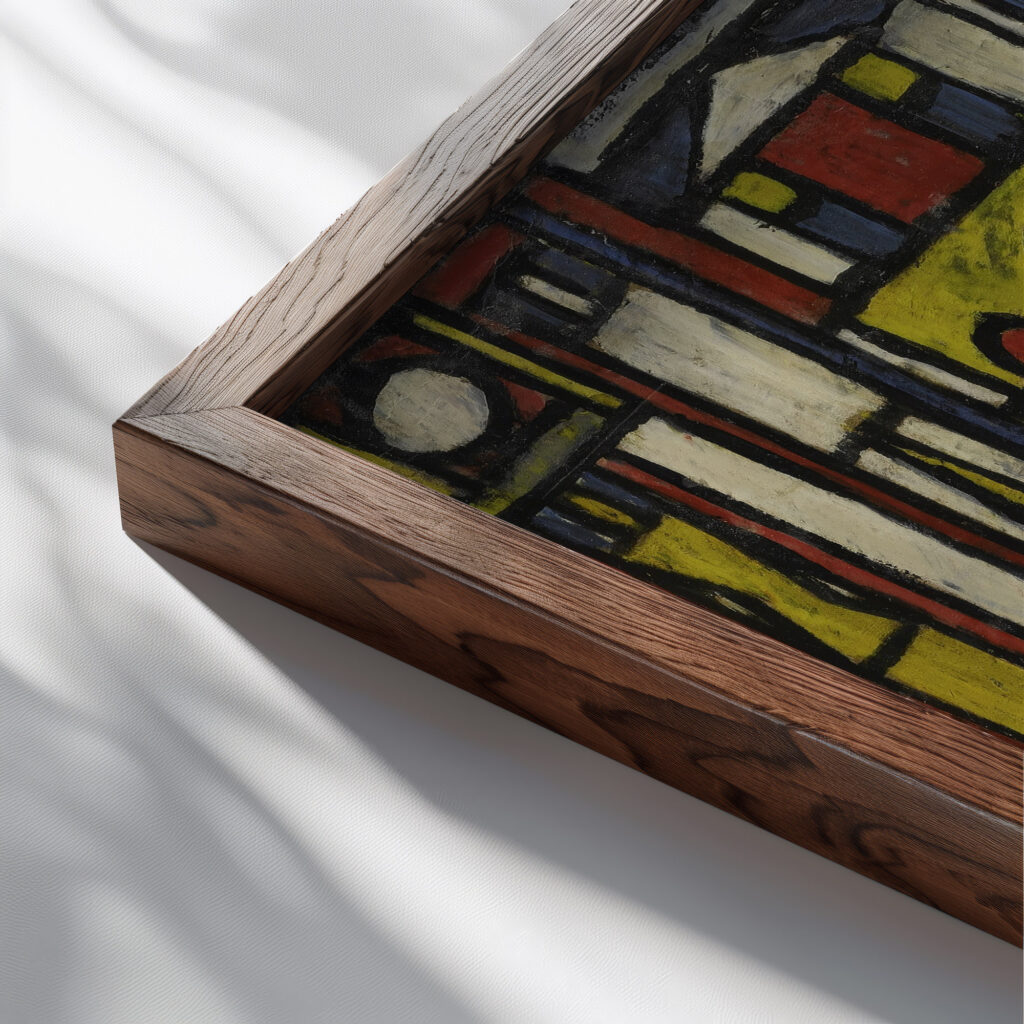 Constructivo a cinco tonos 1943 Joaquin Torres Garcia close up dark wood mockup