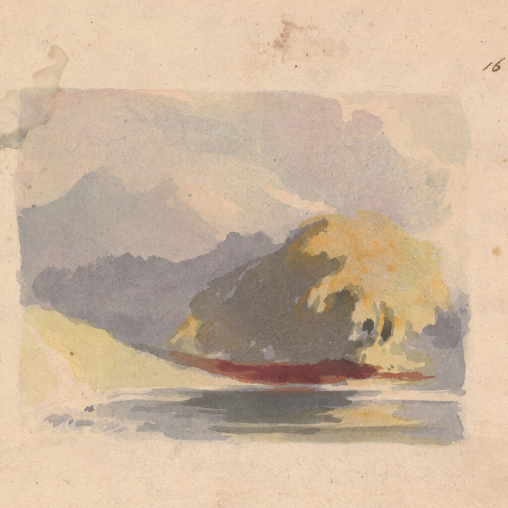 Cottage with Figures in Front no. 15 Landscape with River and Mountains – Sunshine no. 16 Thomas Sully 8 mockup