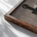 Couteau bouteille et pain breton 1929 Louis Marcoussis close up dark wood mockup